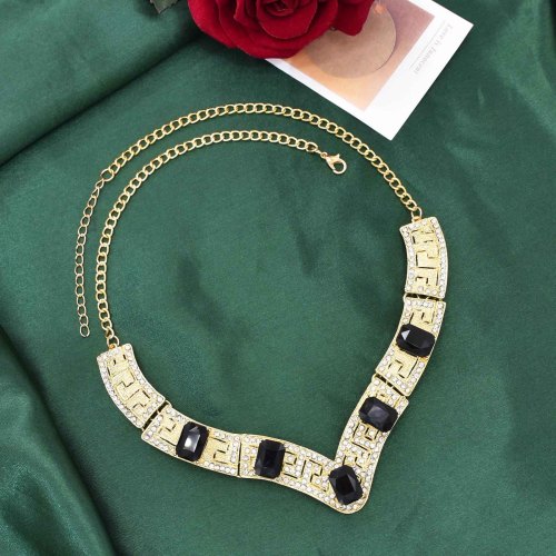 N-8198 Fashion Egypt Vintage Gold Alloy Black Red Green Crystal Necklace