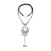N-8199 Ethnic Silver Alloy Pink Bead Tassel Cotton Rope Necklace for Women Girls Jewelry Accessories