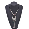 N-8199 Ethnic Silver Alloy Pink Bead Tassel Cotton Rope Necklace for Women Girls Jewelry Accessories