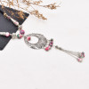 N-8199 Ethnic Silver Alloy Pink Bead Tassel Cotton Rope Necklace for Women Girls Jewelry Accessories