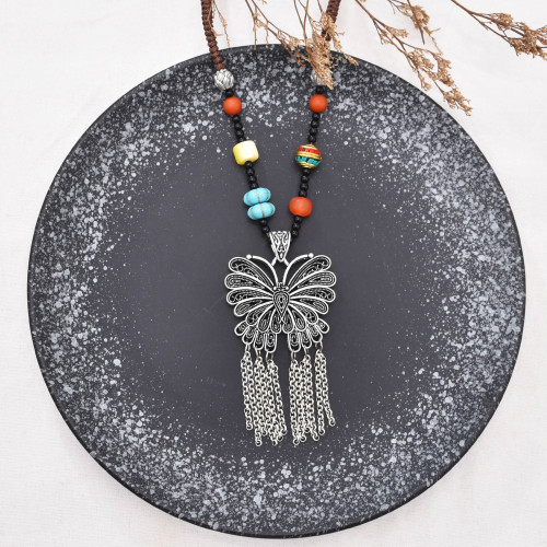 N-8197 Bohemian Ethnic Style Hollowed Out Butterfly Pendant Necklace Adjustable Gypsy Women's Party Gift