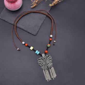 N-8197 Bohemian Ethnic Style Hollowed Out Butterfly Pendant Necklace Adjustable Gypsy Women's Party Gift