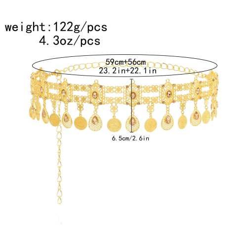 N-8200 Fashion Gold Coins Tassel Waistchain Body Jewelry Hollow Drop Crystal Belts