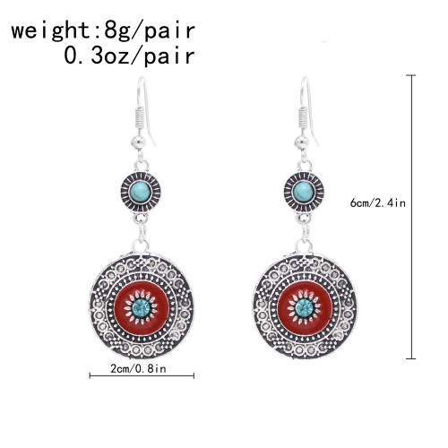 E-6641 Alloy Turquoise Coin Women Drop Earrings Vintage Bohemian Ethnic Statement Earrings
