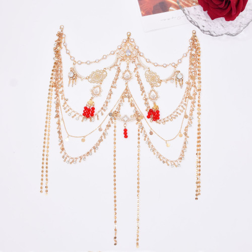 F-1120 Exquisite Bohemian Style Metal Zircon Tassel Hair Ornaments Party Wedding Women's Jewelry
