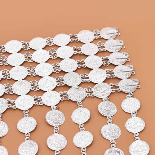 N-8205 Fashion Silver Color Alloy Long Coin Tassel Belly Chains