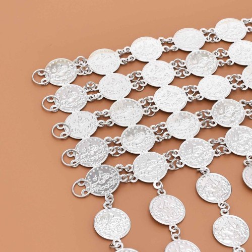 N-8205 Fashion Silver Color Alloy Long Coin Tassel Belly Chains