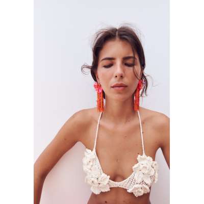 E-6635 3 Colors Butterfly Flower Beads Long Earrings for Women