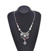 N-8122 Ethnic Silver Alloy Pink Bead Tassel Cotton Rope Necklace for Women Grils