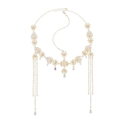 F-1122 Silver Women Headband Wedding Ethnic Tassel Rhinestones Long Hair Jewelry