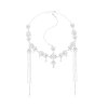 F-1122 Silver Women Headband Wedding Ethnic Tassel Rhinestones Long Hair Jewelry