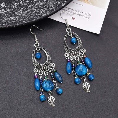 E-6643 Classic Bohemian Style Underwater Starry Sky Stone Tassel Pendant Earrings Women's Beach Party Jewelry Gifts