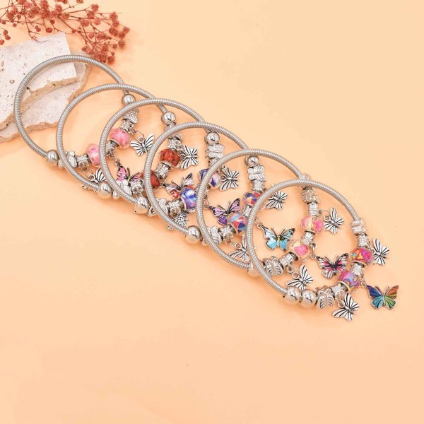 B-1281 Random Color Women Butterfly Bracelets Alloy Pendant Ethnic Charms Bracelets