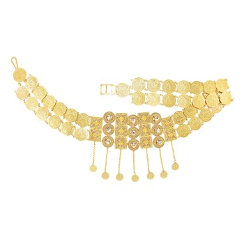 N-8212 Gold Coin Circular Square Geometric Metal Crystal Waist Belly Chains