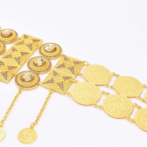 N-8212 Gold Coin Circular Square Geometric Metal Crystal Waist Belly Chains