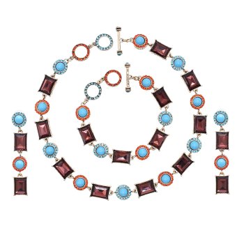 S-0105 Fashion Crystal Turquoise Necklace Bracelet Dangle Earrings Jewelry Set