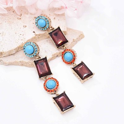 S-0105 Fashion Crystal Turquoise Necklace Bracelet Dangle Earrings Jewelry Set