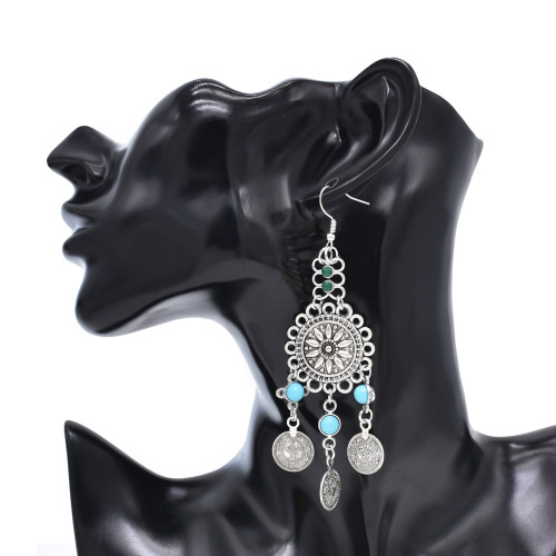N-8210 New Turquoise Coin Women Drop Earrings Vintage Bohemian Ethnic Statement Earrings