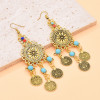 N-8210 New Turquoise Coin Women Drop Earrings Vintage Bohemian Ethnic Statement Earrings