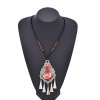 N-8214 Enthic Women Small Black Acrylic Beads Red Pink Flower Pattern Necklace