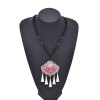 N-8214 Enthic Women Small Black Acrylic Beads Red Pink Flower Pattern Necklace