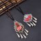 N-8214 Enthic Women Small Black Acrylic Beads Red Pink Flower Pattern Necklace