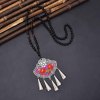 N-8214 Enthic Women Small Black Acrylic Beads Red Pink Flower Pattern Necklace
