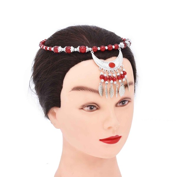 N-8217 Vintage Silver Leaf Tassel Tibetan Blue Green Red Colorful Beaded Choker Necklace Hair Accessories