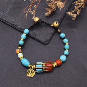 B-1285 2 Styles Retro Tibetan Ethnic Turquoise Bracelet for Women