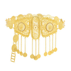 N-8216 Gold plated  Coin tassels Geometric Carved Flower Metal Waist Belly Chains Middle Eastern style