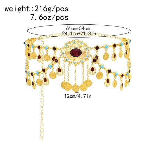 N-8219 Coin Tassel Wome Body Chains Golden Rhinestones Bohemian Ethnic Charms Waist Jewelry
