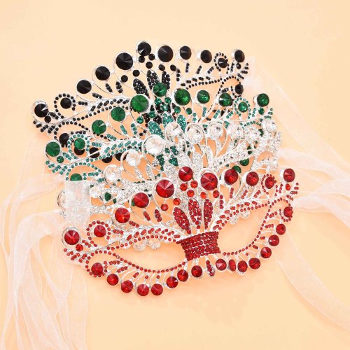 N-8224 Fashion Green Red Black White Masked Ball Full Crystal for Women Mask