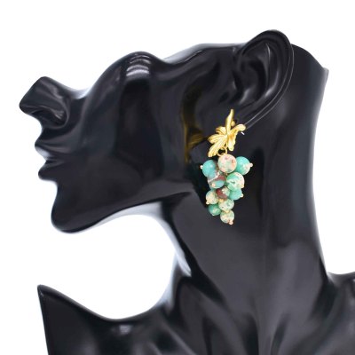 E-6653 Fashion Gold Alloy Pink Green Blue Nature Stone Dangle Earrings for Women