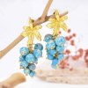 E-6653 Fashion Gold Alloy Pink Green Blue Nature Stone Dangle Earrings for Women
