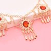 F-1131 Fashion Gold Alloy Red Crystal Leaf Tassel Hair Accessories for Women