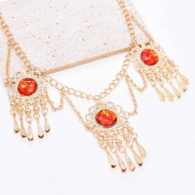 F-1131 Fashion Gold Alloy Red Crystal Leaf Tassel Hair Accessories for Women