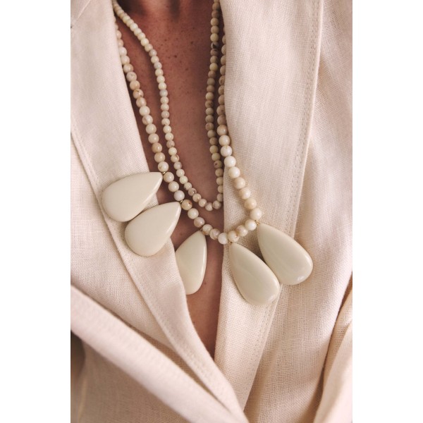N-8232 Beaded Long Chain Acrylic Drop Charms Necklace for Women