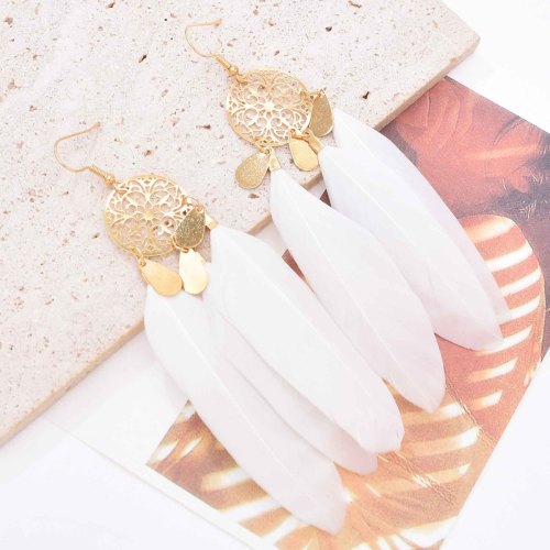 E-6655 Fashion Feather Dangle Earrings Hollow Out Pattern For Women