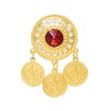 P-0543 4 Styles Gold Coin Red Acrylic Gemstone Brooches for Women
