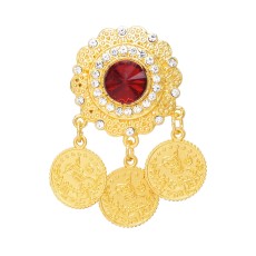 P-0543 4 Styles Gold Coin Red Acrylic Gemstone Brooches for Women