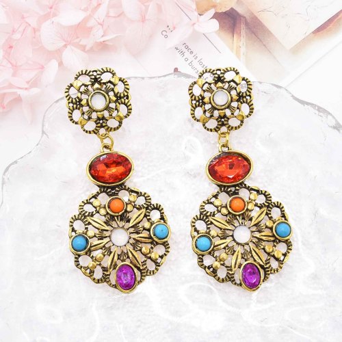 E-6657 Vintage Gold Colorful Crystal Dangle Earrings for Women Party Gift