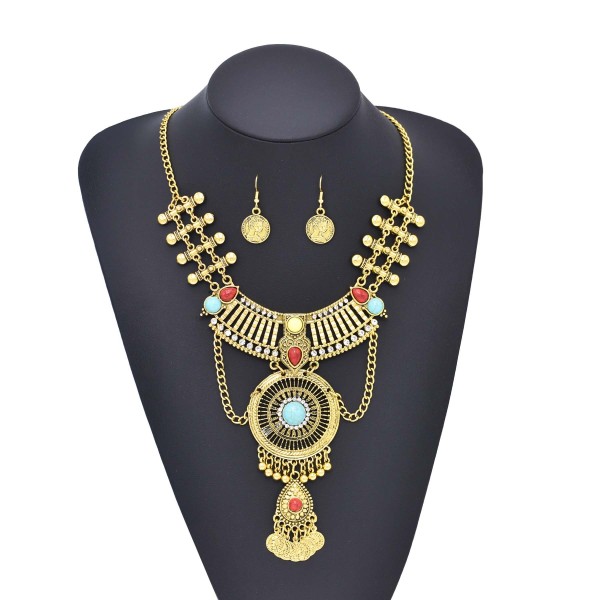 N-8235 Retro Gold Coins Pendant Necklace Earrings Jewelry Sets