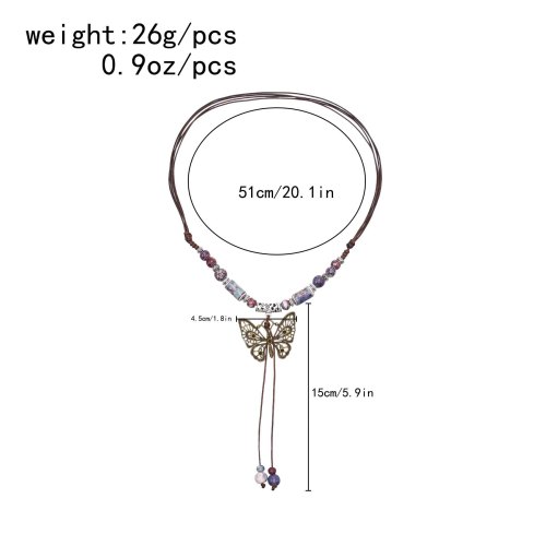 N-8236 Butterfly Pendant Women Necklace Ethnic Vintage Beads Charms Necklace