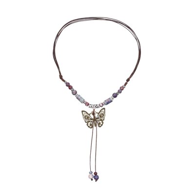 N-8236 Butterfly Pendant Women Necklace Ethnic Vintage Beads Charms Necklace