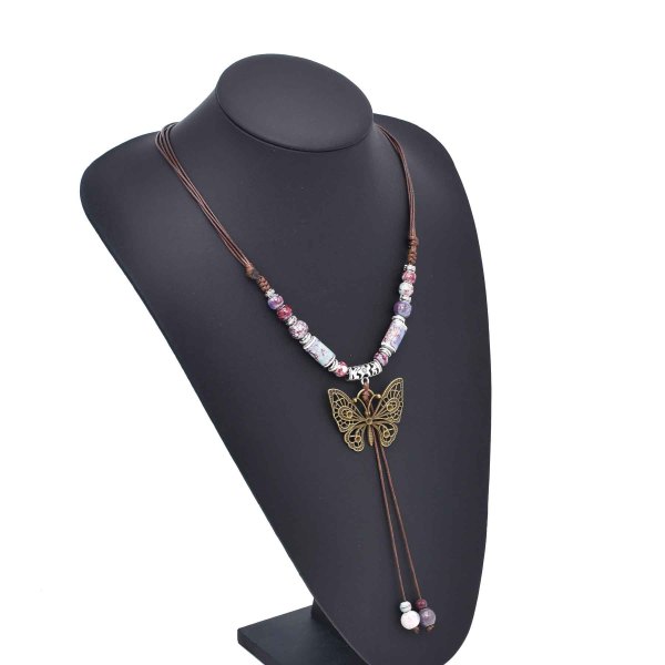 N-8236 Butterfly Pendant Women Necklace Ethnic Vintage Beads Charms Necklace