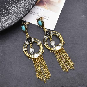 E-6659 Vintage Long Chains Tassel Silver Gold Color Dangle Earrings for Women