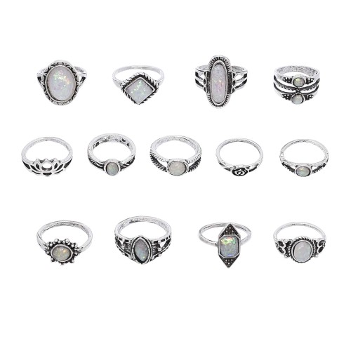 R-1681 13pcs/Set White Opal Middle Finger Ring for Women