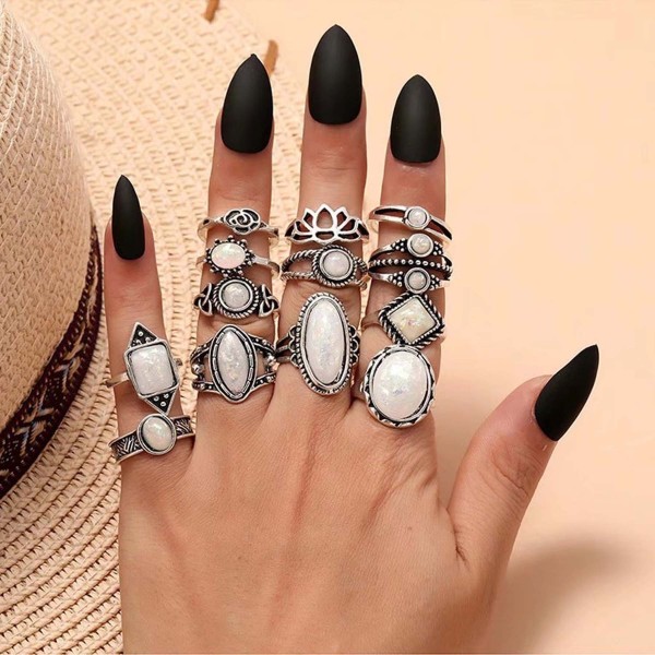 R-1681 13pcs/Set White Opal Middle Finger Ring for Women