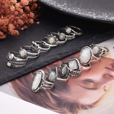 R-1681 13pcs/Set White Opal Middle Finger Ring for Women