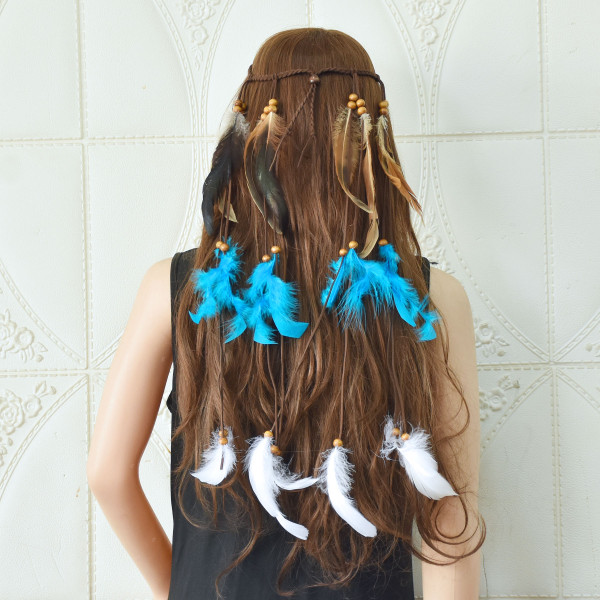 F-1133 Women's ethnic style feather tassel beaded headwear